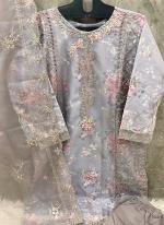 Organza Grey Traditional Wear Embroidery Work Readymade Pakistani Suit